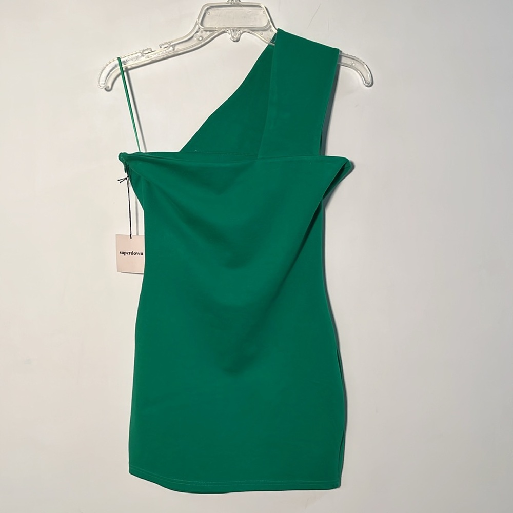 SUPERDOWN NWT "Rockie" Party Bodycon One Shoulder Bright Green Mini Dress SZ M - Picture 5 of 15